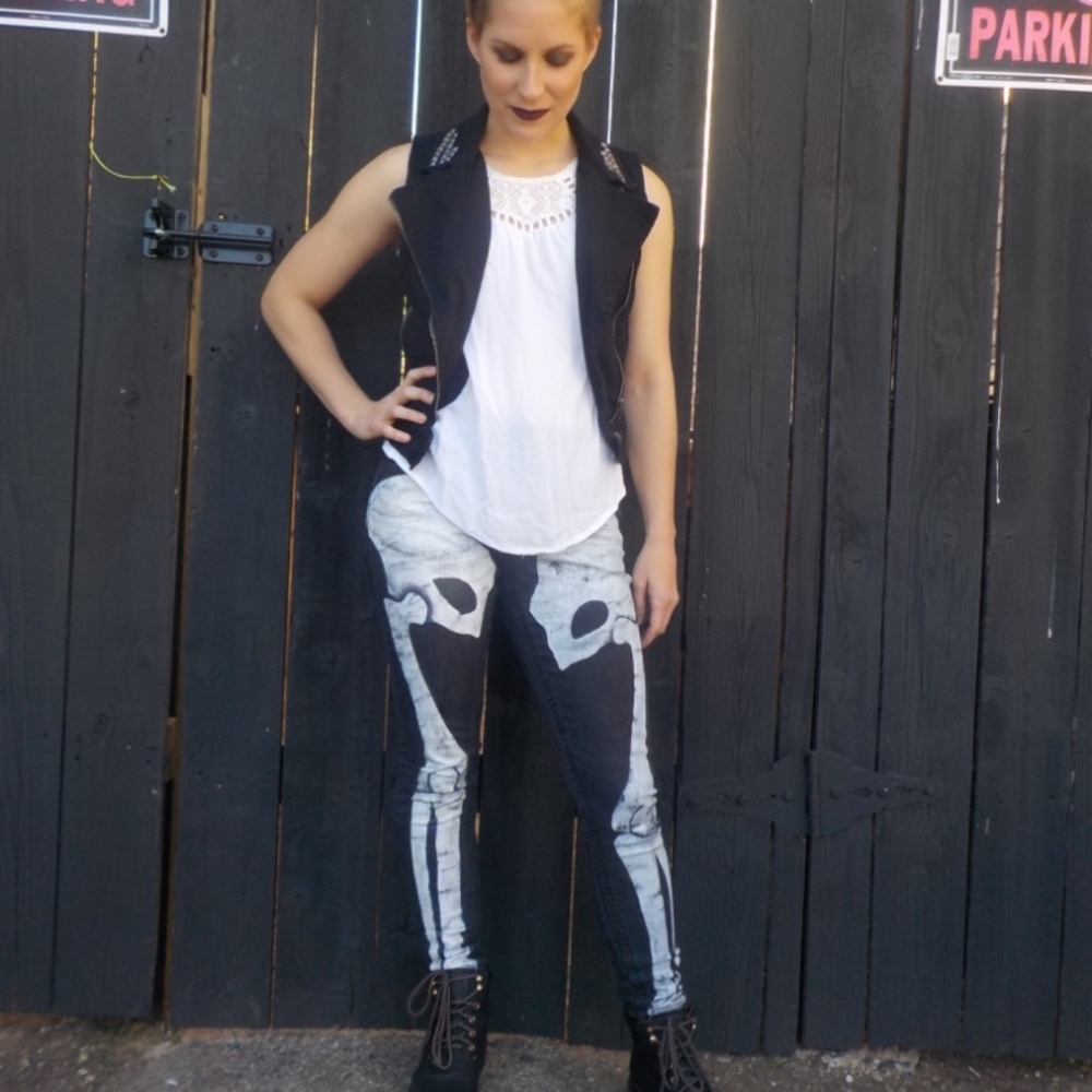 Hand-Painted Skeleton Jeans